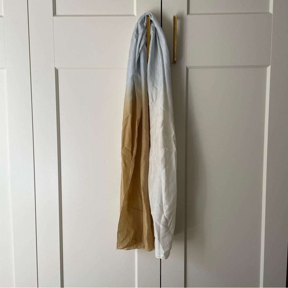 Club Monaco silk ombré scarf pale blue, ivory, gold
